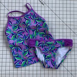 Purple Floral Girls Tankini Set